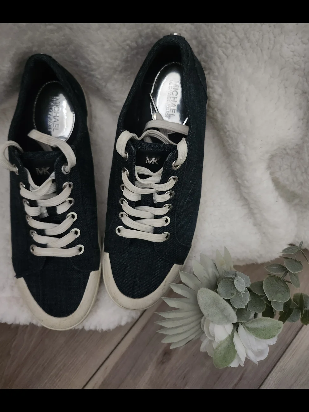 Michael Kors Dark Blue Denim Sneakers with Cream Accents